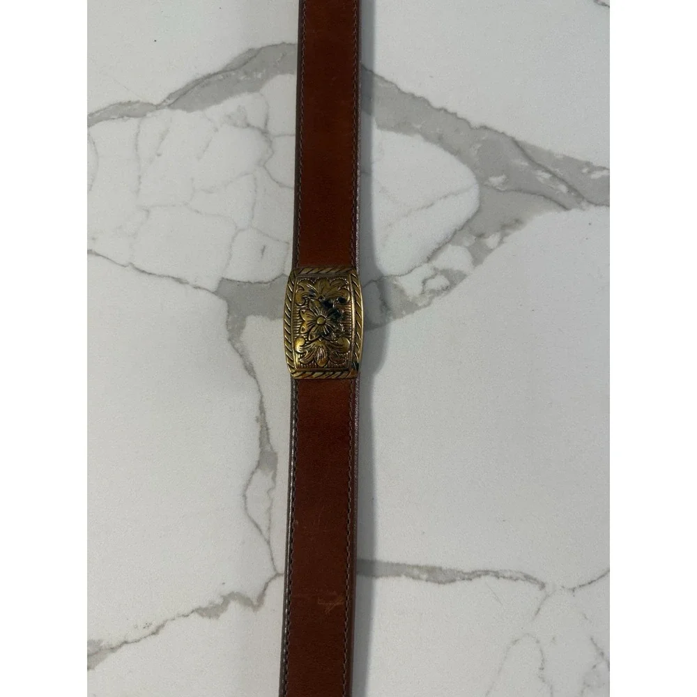 VTG 1994 Brighton Belt Women's 36.5 Colorblock Leather Brass Western Cowgirl L